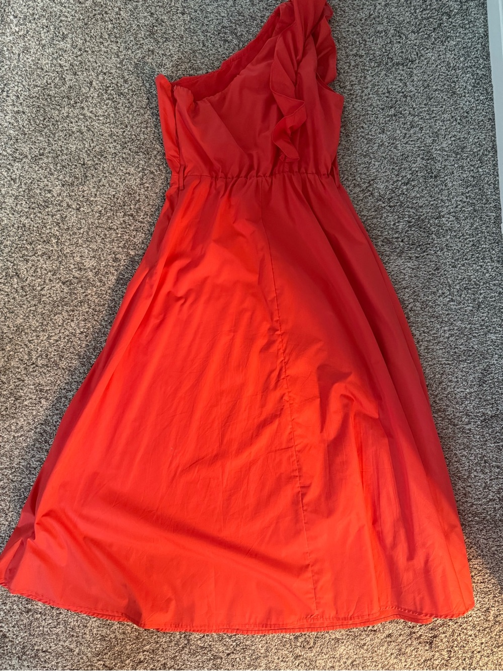 One-Shoulder Ruffle Red Evening Dress - Picture 2 of 3